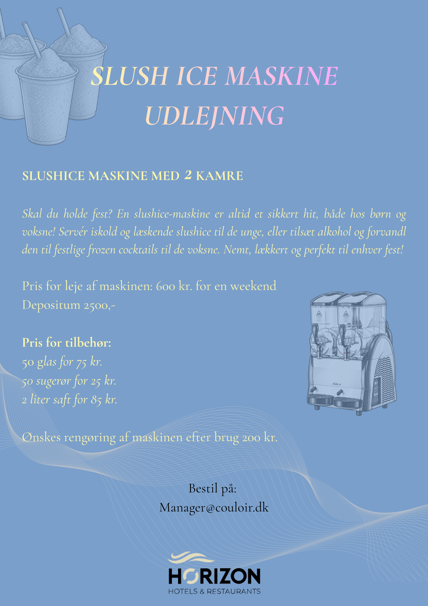 Flyer for slush ice maskine udlejning