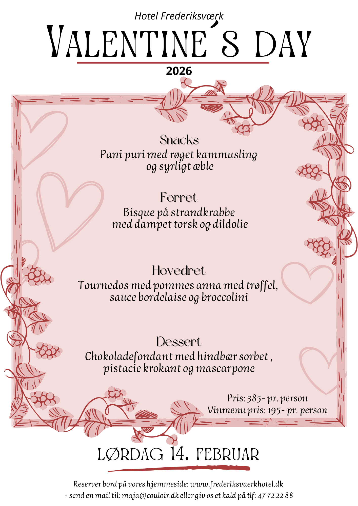 Valentine's Day 2026 Menu - Hotel Frederiksværk
